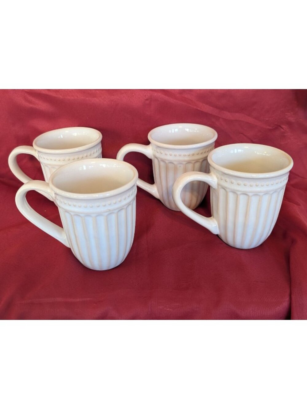 Lenox French Perle Groove Mugs Set of 4 Durable Stoneware Perfect Condition